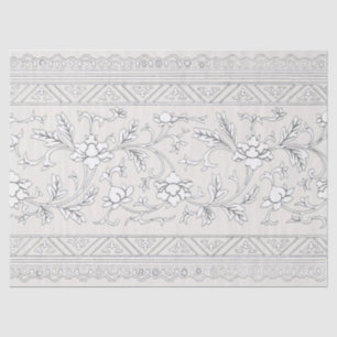 Papel De Seda Decoupage Floral Branco Chinoiserie Vintage