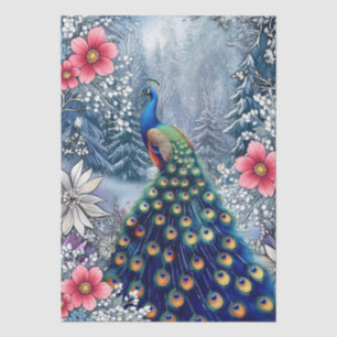 Papel De Seda Decoupage Floral de Pavão de Inverno Grande Única