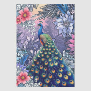 Papel De Seda Decoupage Floral de Pavão de Inverno Grande Única