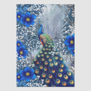 Papel De Seda Decoupage Floral de Pavão de Inverno Grande Única