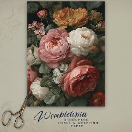 Papel De Seda Decoupage Floral de Peônia Antiga e Rosa de Jardim