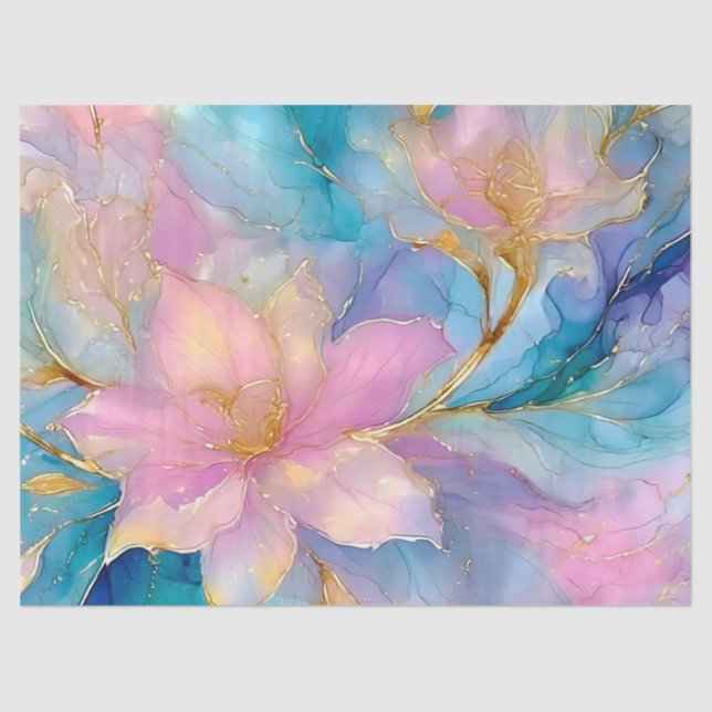 Papel De Seda Decoupage Floral de Tinta de Álcool abstrato (Frente )