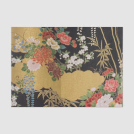 Papel De Seda Decoupage Floral do Kimono, preto e Dourado,