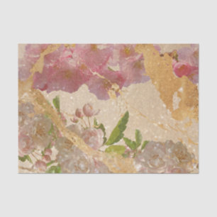 Papel De Seda Decoupage Floral do Shimmer Dourado Elegante