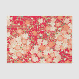 Papel De Seda Decoupage Floral Dourada de Kimono Branco Vermelho