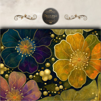 Papel De Seda Decoupage Floral Dourado Celestial