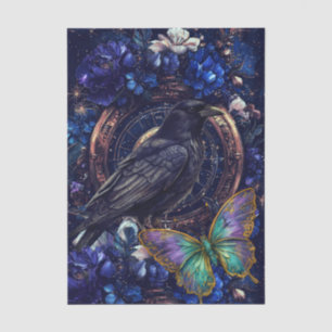 Papel De Seda Decoupage Floral Elegante de Corvo e Borboleta