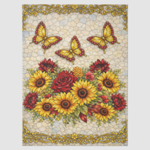Papel De Seda Decoupage Floral em Borgonha Ousado e Girassóis