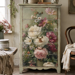 Papel De Seda Decoupage Floral Francês Antigo Peônias e Rosas