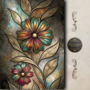 Papel De Seda Decoupage Floral Mosaico Vintage