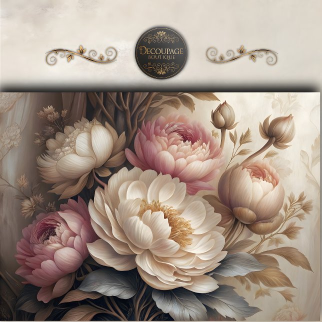 Papel De Seda Decoupage Floral Peônia Tomara Que Caia (Soft Blush Peony Floral Decoupage Tissue Paper)