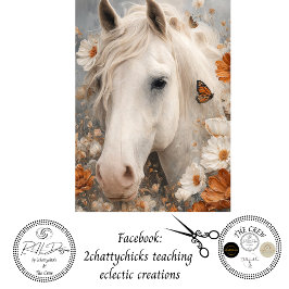 Papel De Seda Decoupage Floral Retrato de Cavalo Branco Equino
