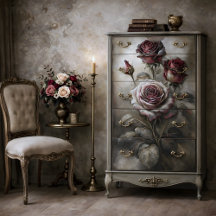 Decoupage Floral Rosa Vermelha Antiga