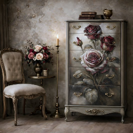 Papel De Seda Decoupage Floral Rosa Vermelha Antiga