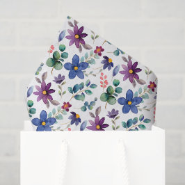 Papel de seda decoupage floral roxo, flores azuis