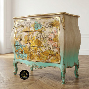 Papel De Seda Decoupage Floral Rústico Vintage em Azul e Amarelo