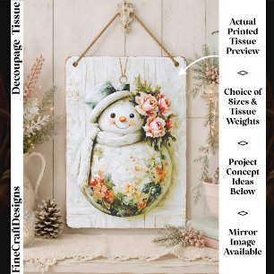 Papel De Seda Decoupage Floral Snowman FT6R Shabby Chic Fofo