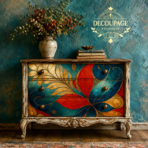 Decoupage Floral Vermelho Azul Turquesa Ousado