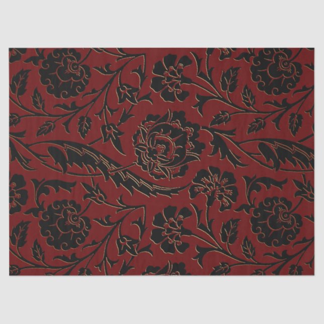 Papel De Seda Decoupage floral vermelho escuro e preto (Frente )