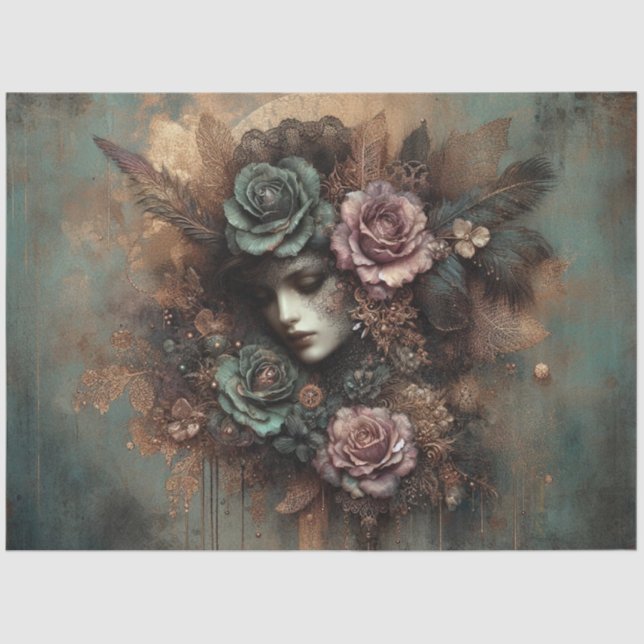 Papel De Seda Decoupage Floral Vitoriana de Steampunk Gótica (Frente )