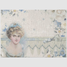 Papel De Seda Decoupage Floral Vitoriano Antigo Azul