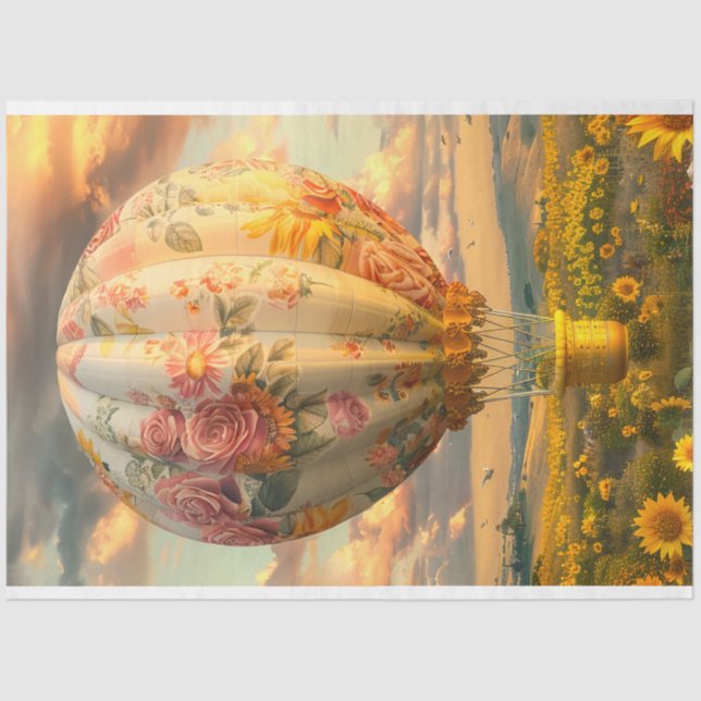 Papel De Seda Decoupage Floral Whimsical Hot Air Balloon (Frente )