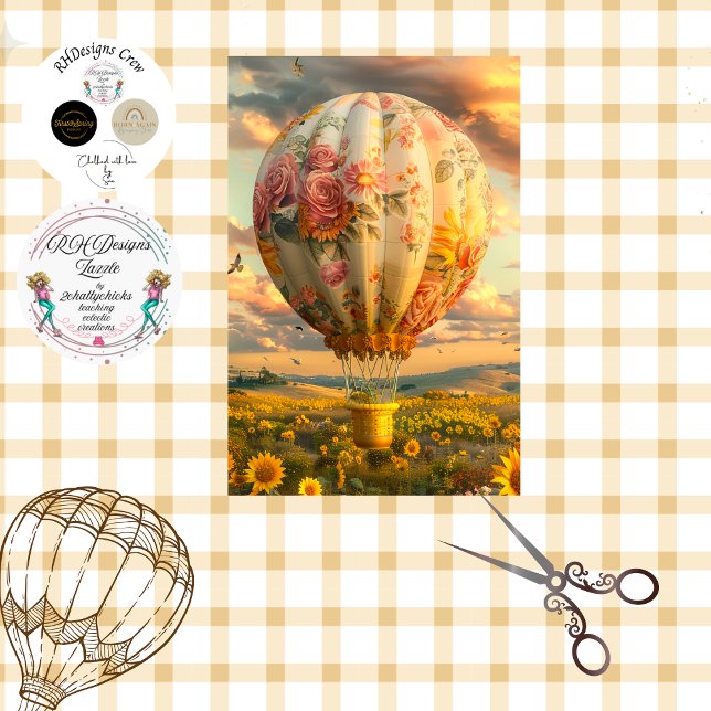 Papel De Seda Decoupage Floral Whimsical Hot Air Balloon (Criador carregado)