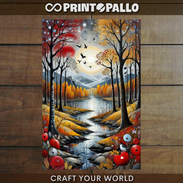 Papel De Seda Decoupage - Floresta do outono, rio e lua - (Criador carregado)