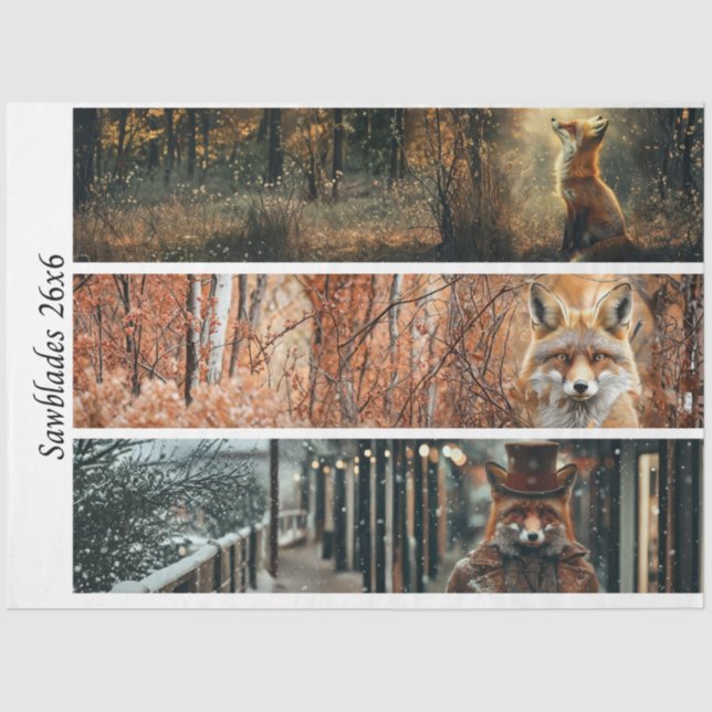 Papel De Seda Decoupage Fox Forest Scenes Handsaw Panels  (Frente )