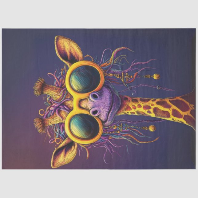 Papel De Seda Decoupage Funky Giraffe Amarelo Óculos Amarelos A  (Frente )