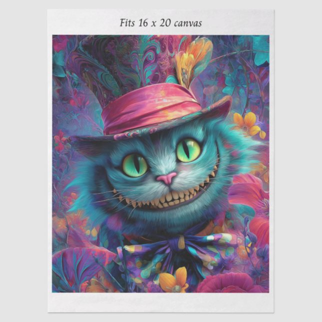 Papel De Seda Decoupage Gato de Cheshire Cabe em Tela 16x20 (Frente )