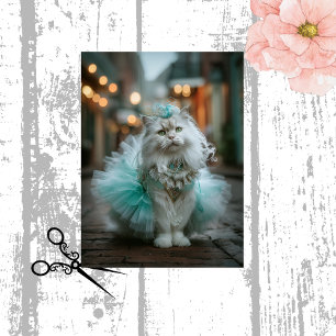 Papel De Seda Decoupage Gato Felino Branco Tutu Azul-Marinho And