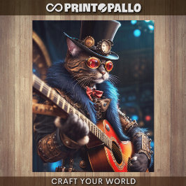Papel De Seda Decoupage - Gato steampunk com cartola & violão -