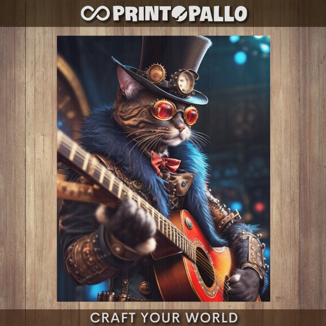 Papel De Seda Decoupage - Gato Steampunk com chapéu e violão de  (Criador carregado)
