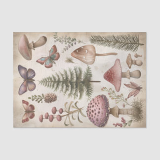 Papel De Seda Decoupage Goblincore da Borboleta Rosa de Mushroom