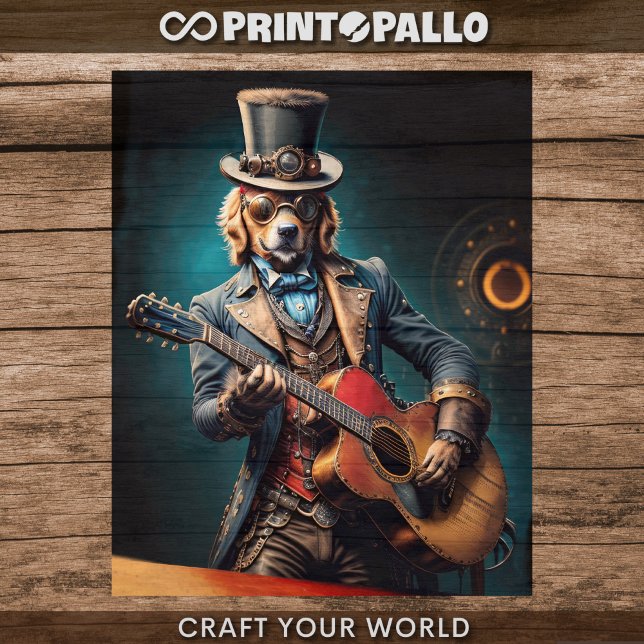 Papel De Seda Decoupage - Golden Retriever Steampunk & violão -  (Criador carregado)