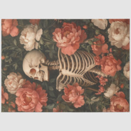 Papel De Seda Decoupage Gothic Grace Skeleton Peach Cream Flower