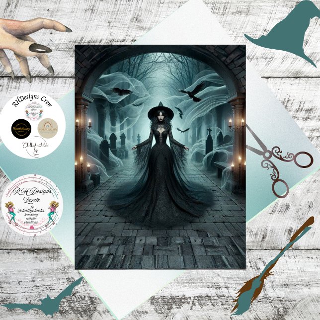 Papel De Seda Decoupage Gothic Witch Graveyard Fantasy  (Criador carregado)