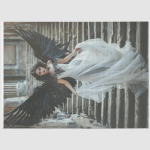Papel De Seda Decoupage Gótica Bom Anjo Vestido Branco Negra Asa