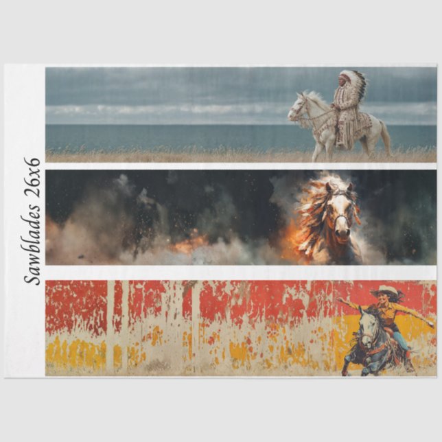 Papel De Seda Decoupage Hand Saw Art Western 26x6" Designs  (Frente )