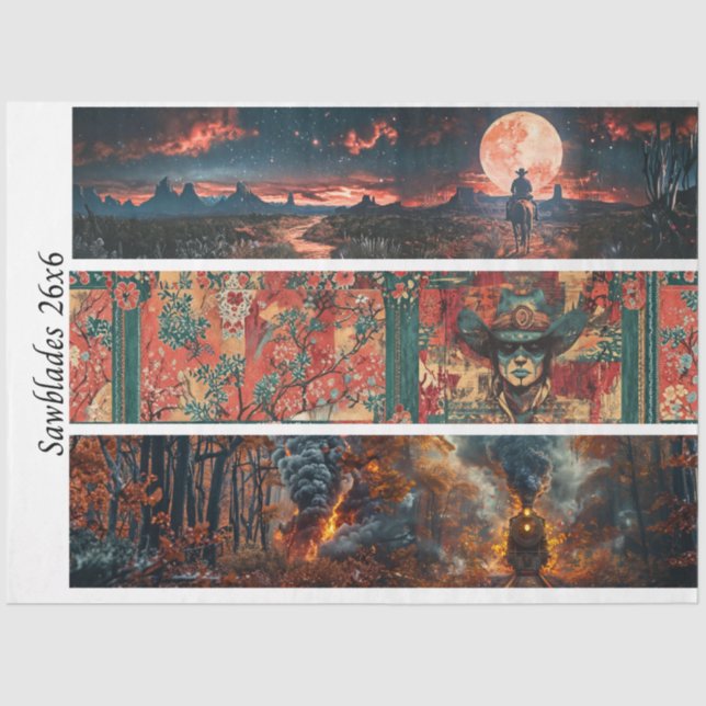 Papel De Seda Decoupage Handsaw 26x6" Western Designs  (Frente )