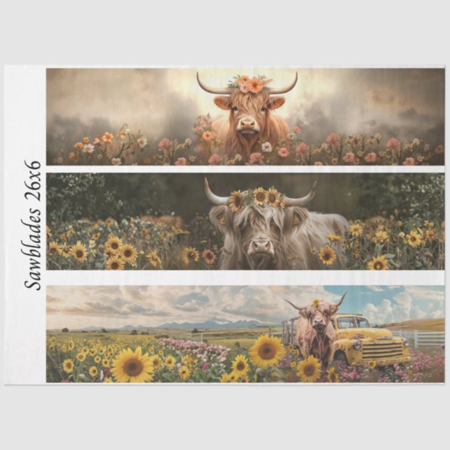 Papel De Seda Decoupage Handsaw Design, Cow, Truck, Sunflower (Frente )