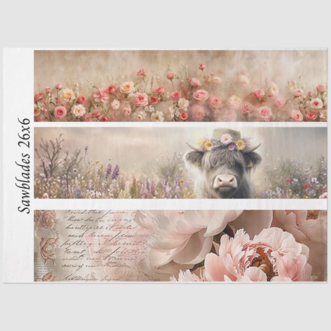 Papel De Seda Decoupage Handsaw Design Rose, Peony, Cow (Frente )