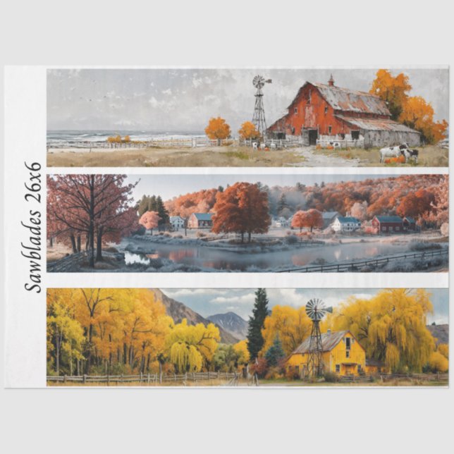 Papel De Seda Decoupage Handsaw Designs Red Barn, Yellow Barn,  (Frente )