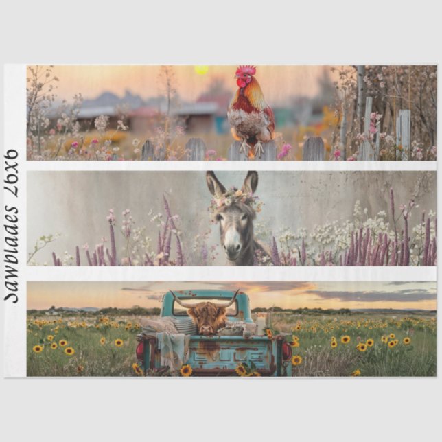 Papel De Seda Decoupage Handsaw Designs Rooster Donkey Truck  (Frente )