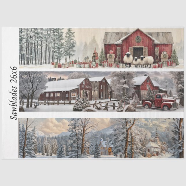 Papel De Seda Decoupage Handsaw Papers Red Barn, Church, Truck  (Frente )