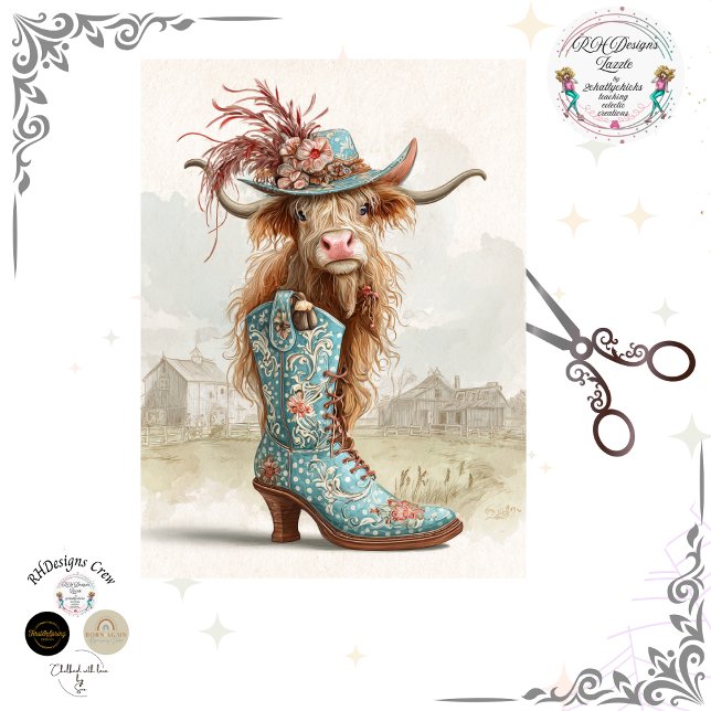 Papel De Seda Decoupage Highland Calf Cowboy Dressed For Catwalk (Criador carregado)