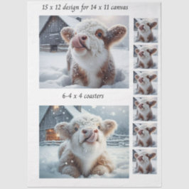Papel De Seda Decoupage Highland Calf Snow 11x14 Canvas Coasters
