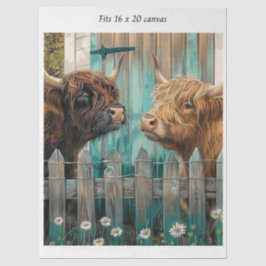 Papel De Seda Decoupage Highland Calves Rustic Barn 16x20 Canvas