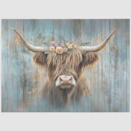 Papel De Seda Decoupage Highland Cow Azul Distância Fundo